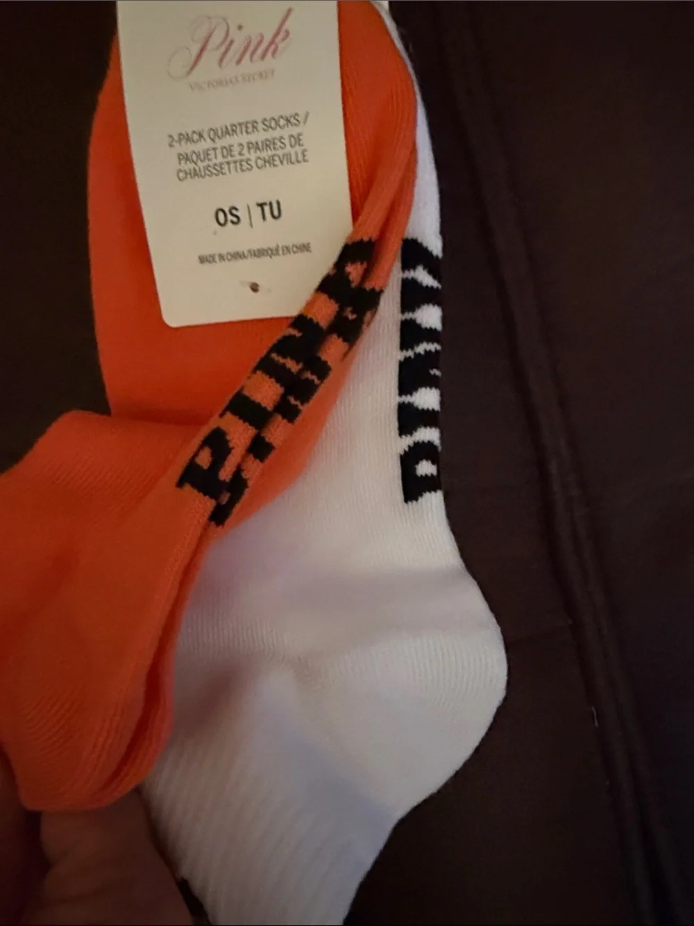 PINK Victoria's Secret Orange & White Crew Socks with Bat Detail